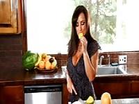 Sexy housewife masturbating in the kitchen