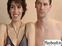 Swingers in nurse uniform give blowjob