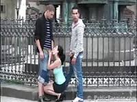 European girl caught in quick blowjob stunt