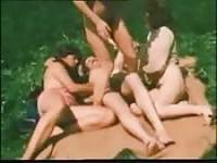 Mature gang of sex freaks fuck outdoors