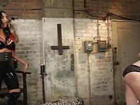 Tattooed busty femdom pegging hunk