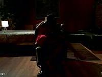 Ebony shemale fucks tied man in bed